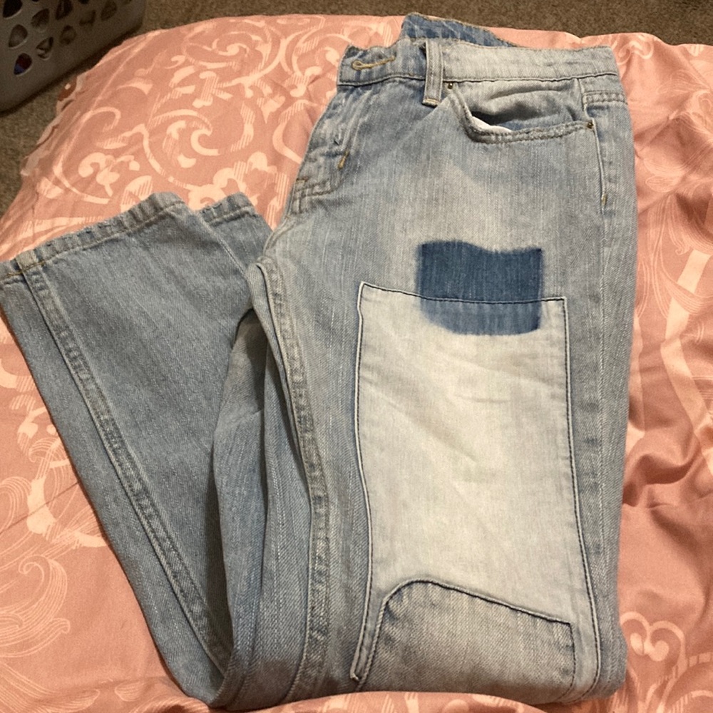 Patch denim mom jeans